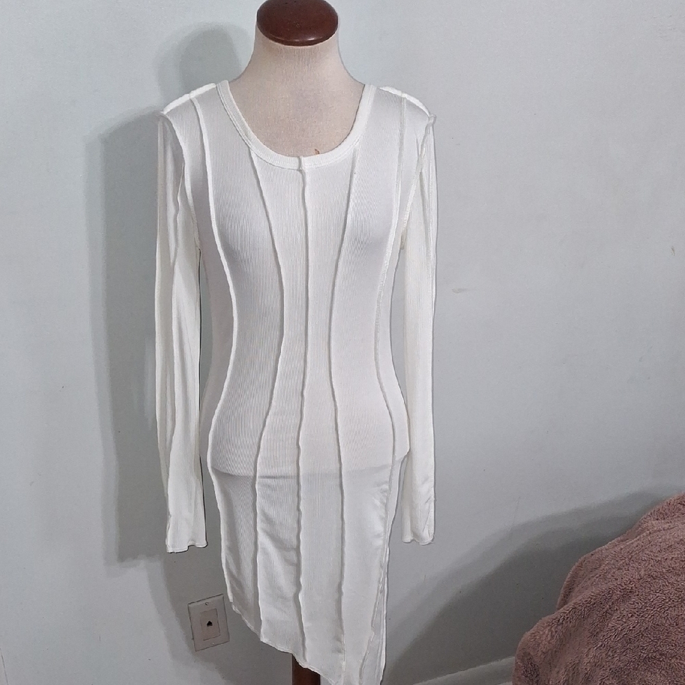 SHEIN White Fitted Long Sleeve Dress- W Sz 4